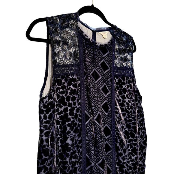Lucky Brand Navy Burnout Crushed Velvet Navy Dress Sleeveless Small - Picture 6 of 7
